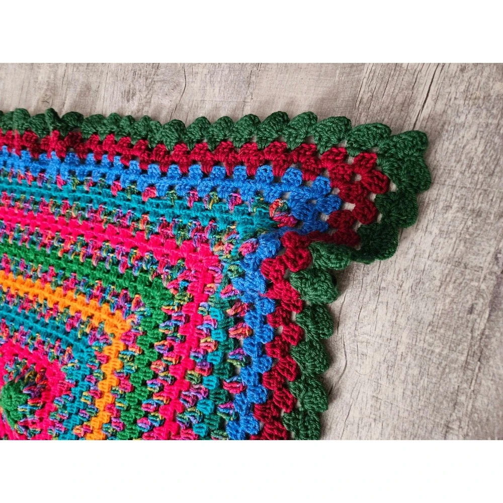 Handmade Crochet Granny Square Blanket Multicolor Afghan Throw